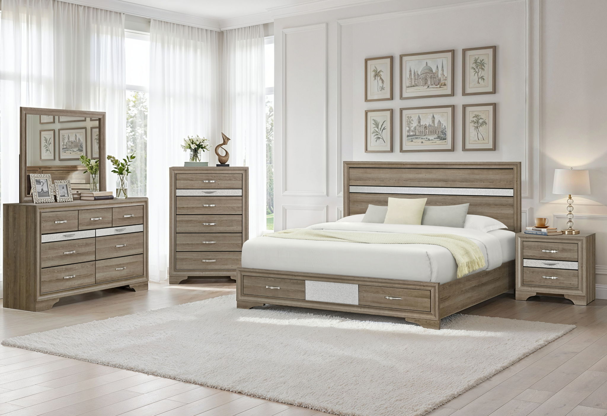Seville - 5 Piece King Bedroom Set (Bed, Dresser & Mirror, Nightstand, Better Home Furniture and Mattress Seville - 5 Piece King Bedroom Set (Bed, Dresser & Mirror, Nightstand, Better Home Furniture and Mattress