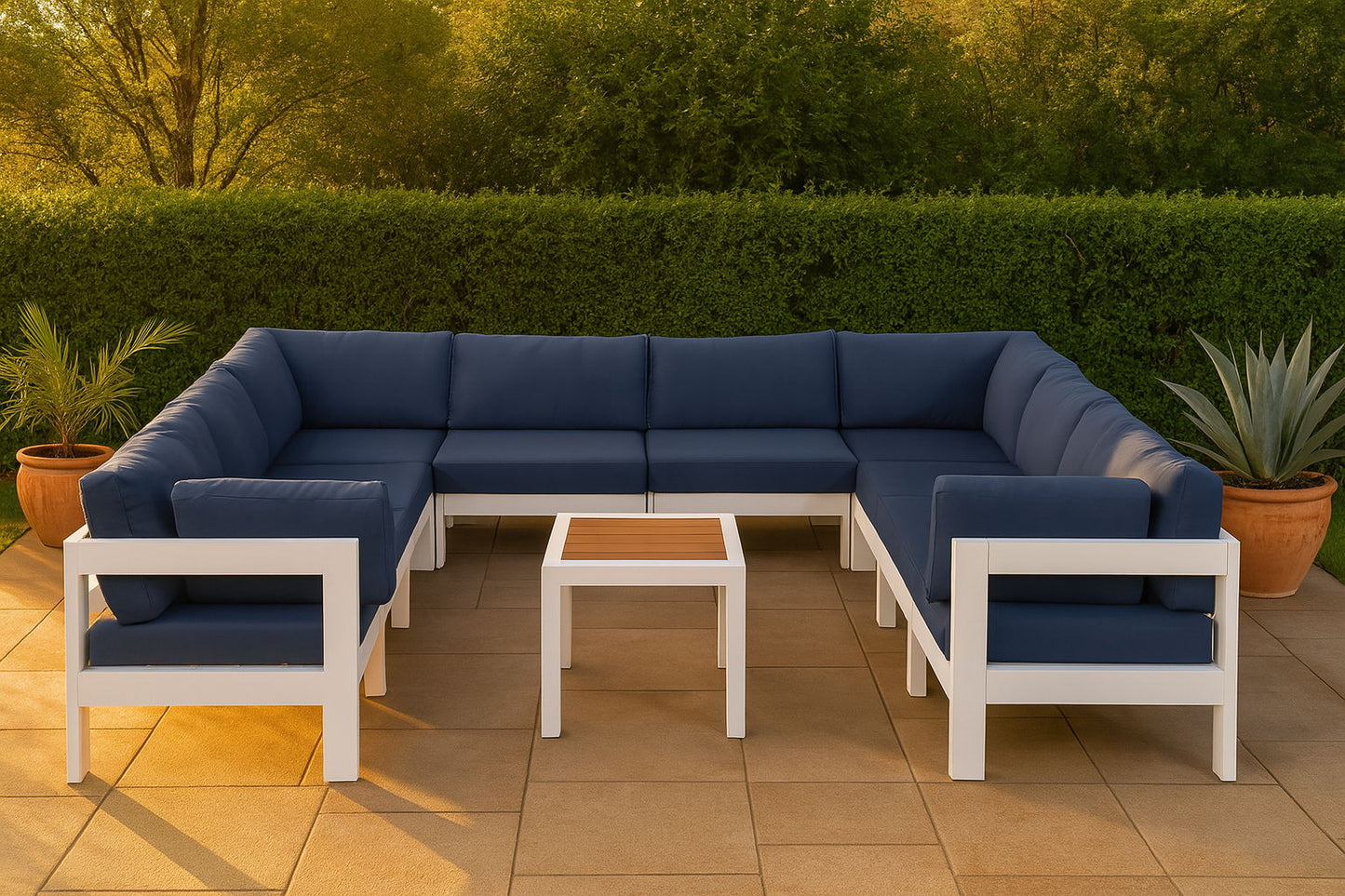 Nizuc - Outdoor Patio 11 Piece Modular Sectional With White Frame