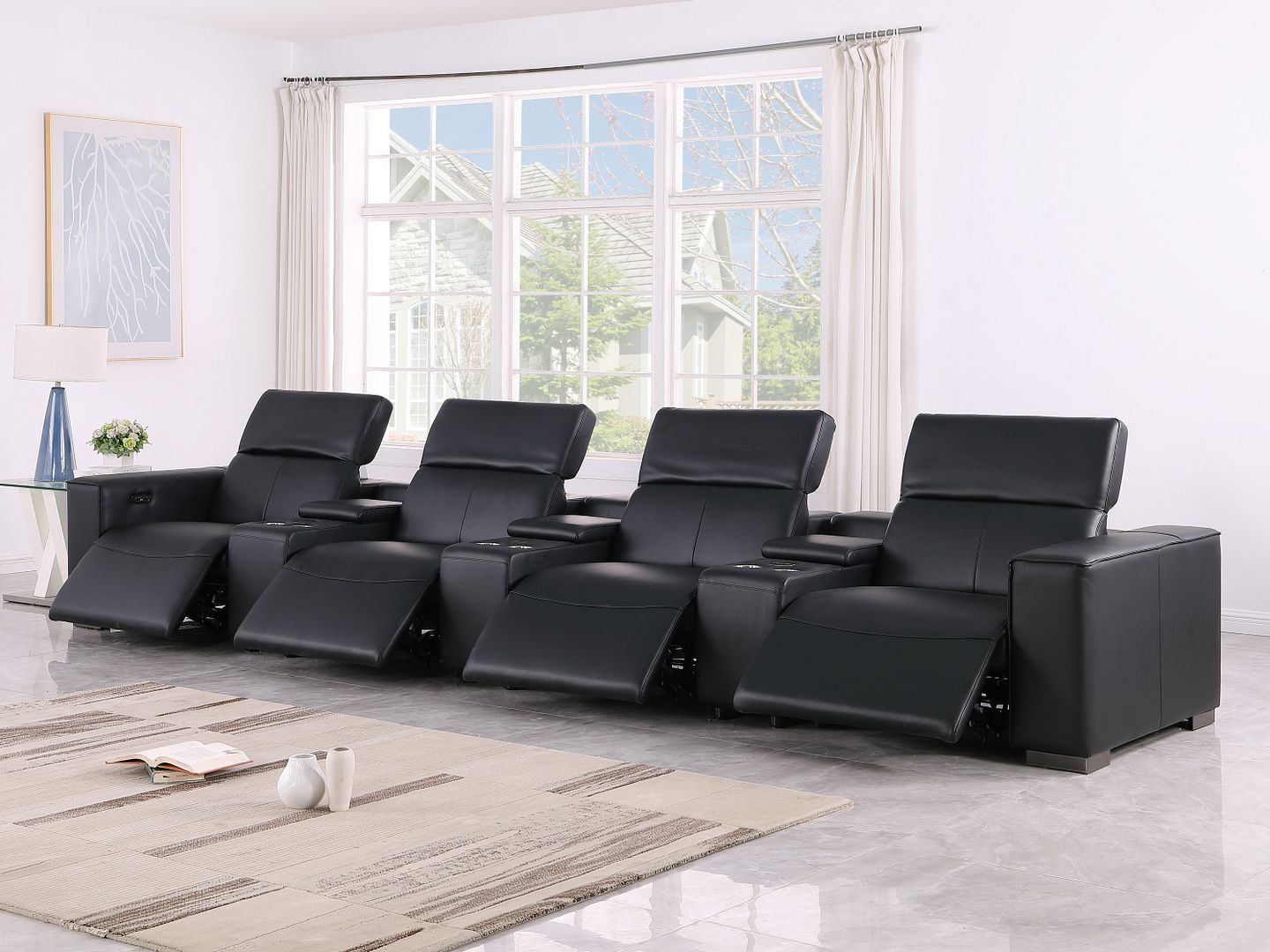 1208 - 7 Piece Leather Sofa With 4 Power Recliners And Power Headrests