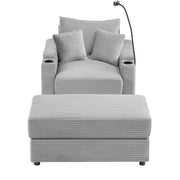 Single Sofa Couch With Storage Space, Movable Ottoman, USB Ports, Cup Holders, Phone Holder