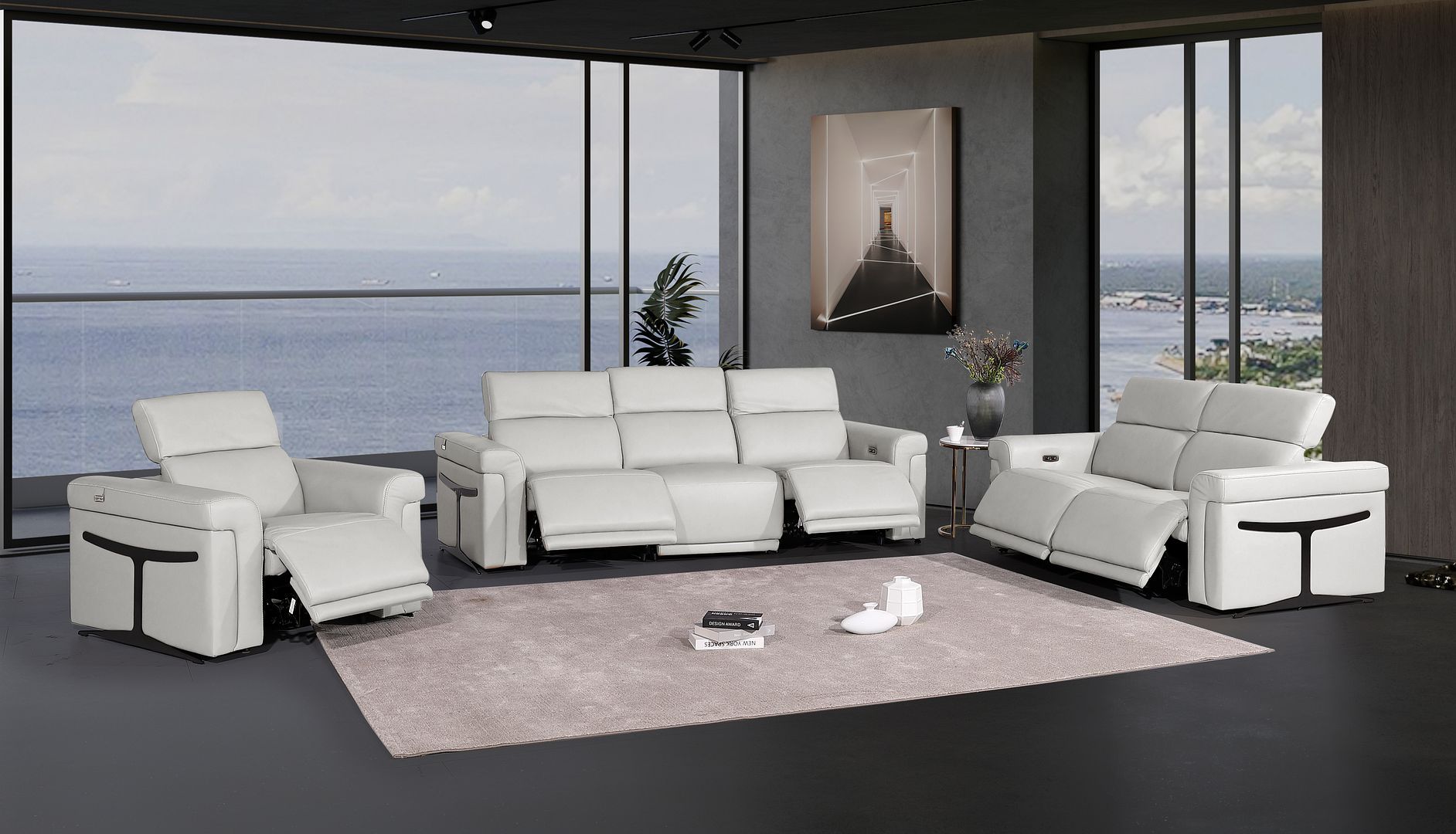 1126 - 6-Piece Modular Power Reclining Sofa, Loveseat & Chair Set In With 5 Power Recliners & Power Headrests