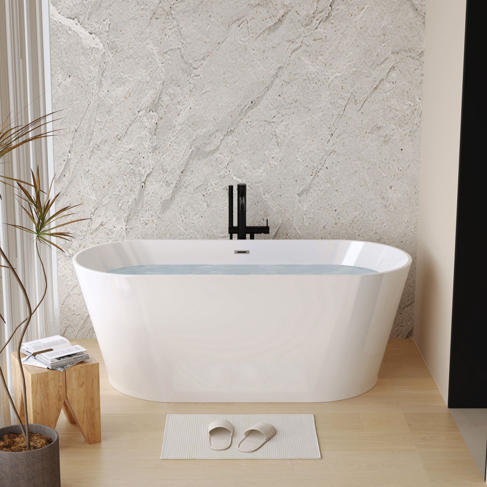 Glossy Freestanding Bathtub With Toe Tap Drain