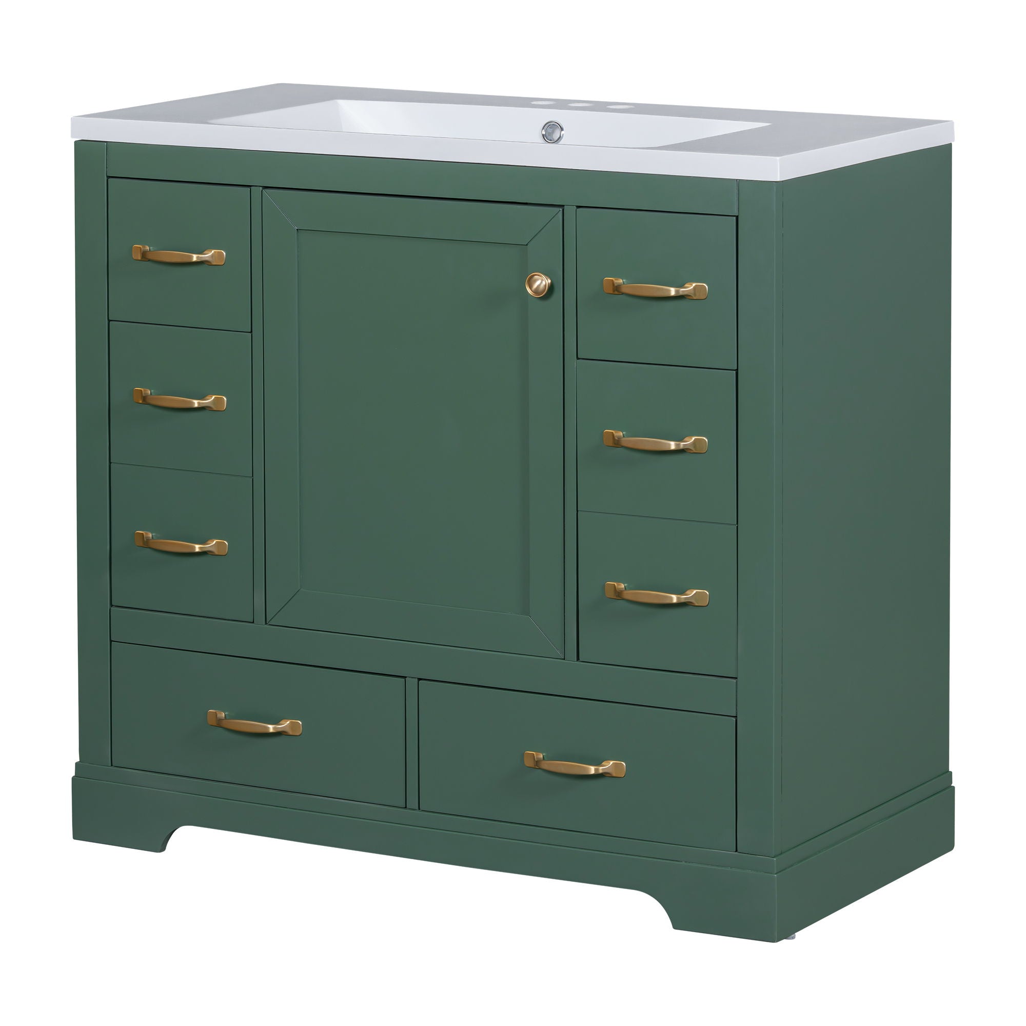 Modern Bathroom Vanity With Sink, 6 Drawers, Adjustable Shelf