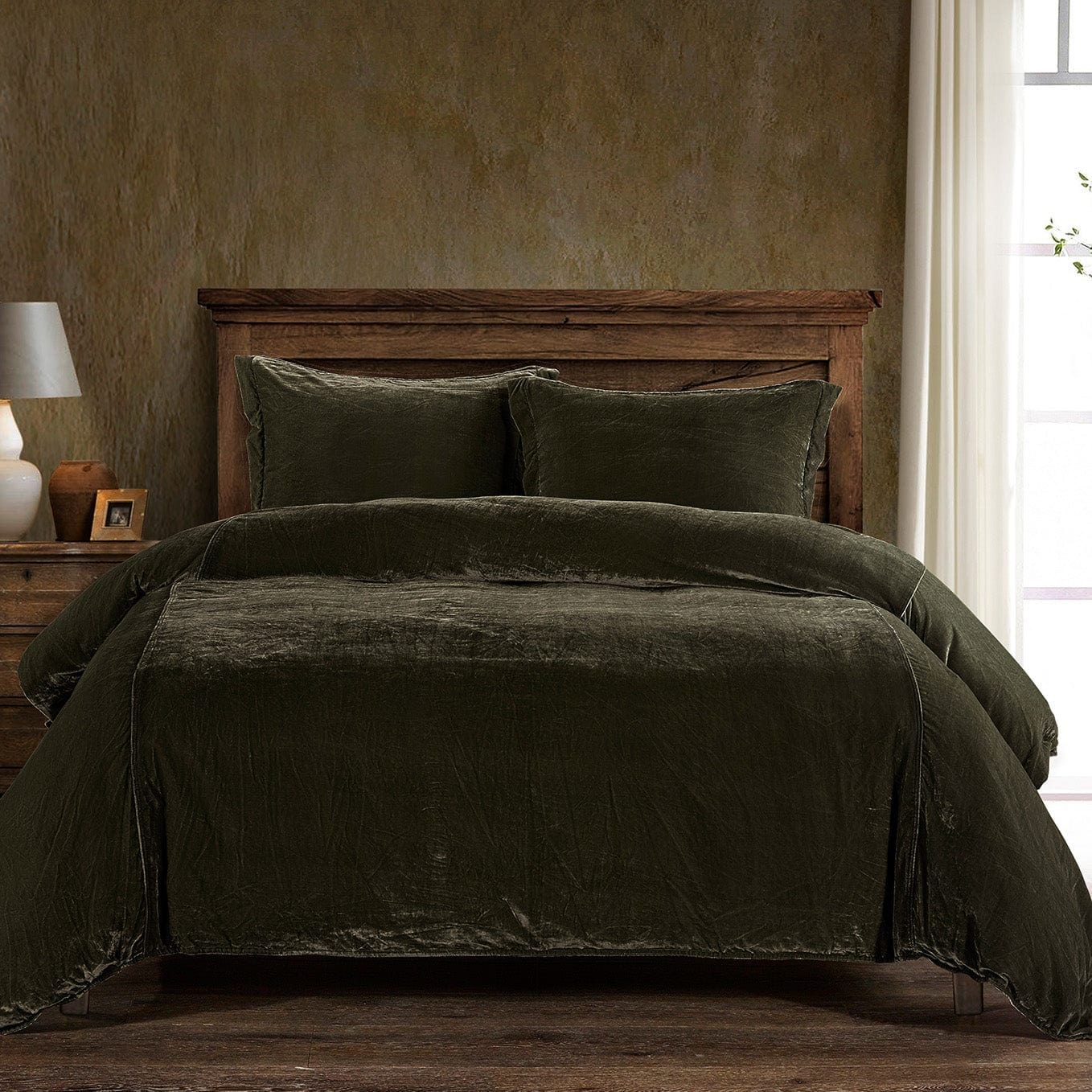 Stella - King Faux Silk Velvet Duvet Cover Set (Set of 3) - Fern Green