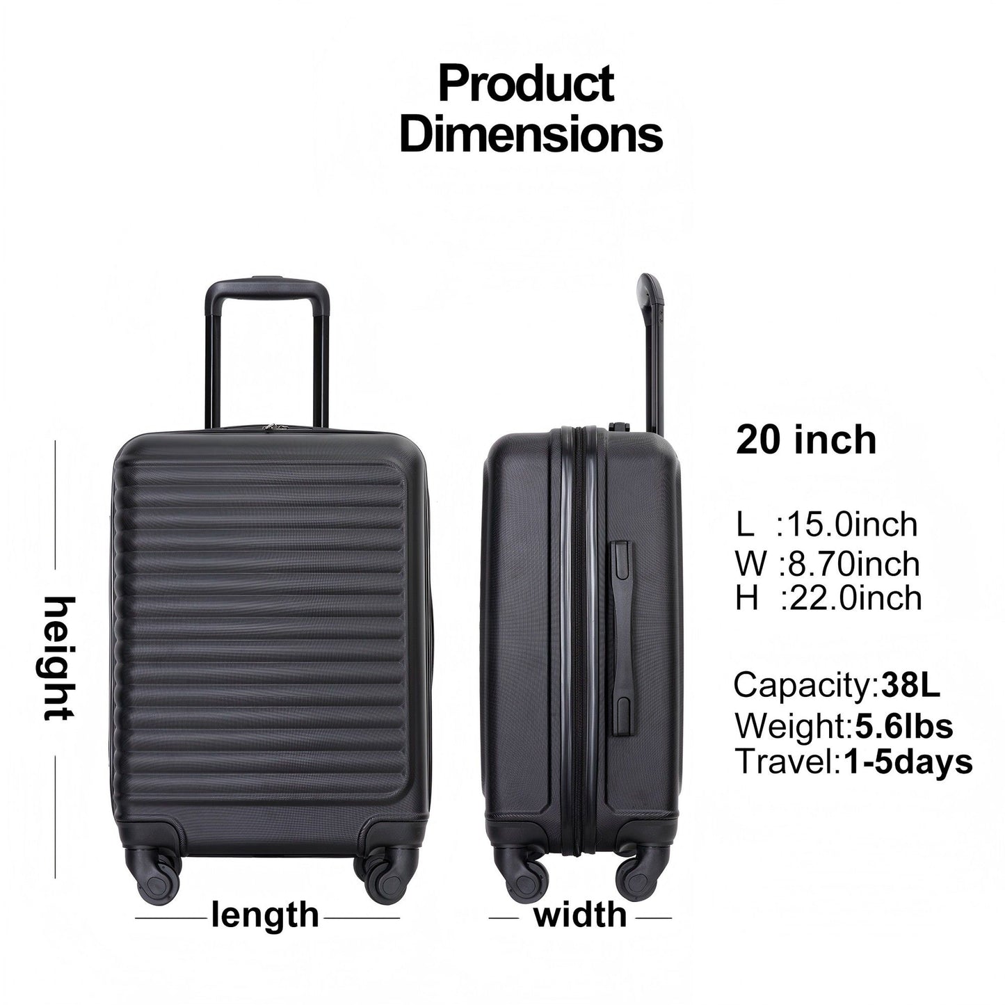 20" Carry On Luggage Lightweight Suitcase, Spinner Wheels