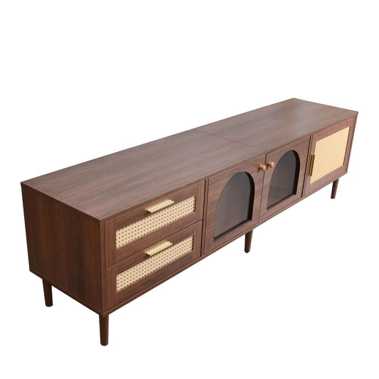 TV Stand With 3 Cabinets & 2 Drawers, LED Light Media Console For TVs Up To 80" - Dark Brown