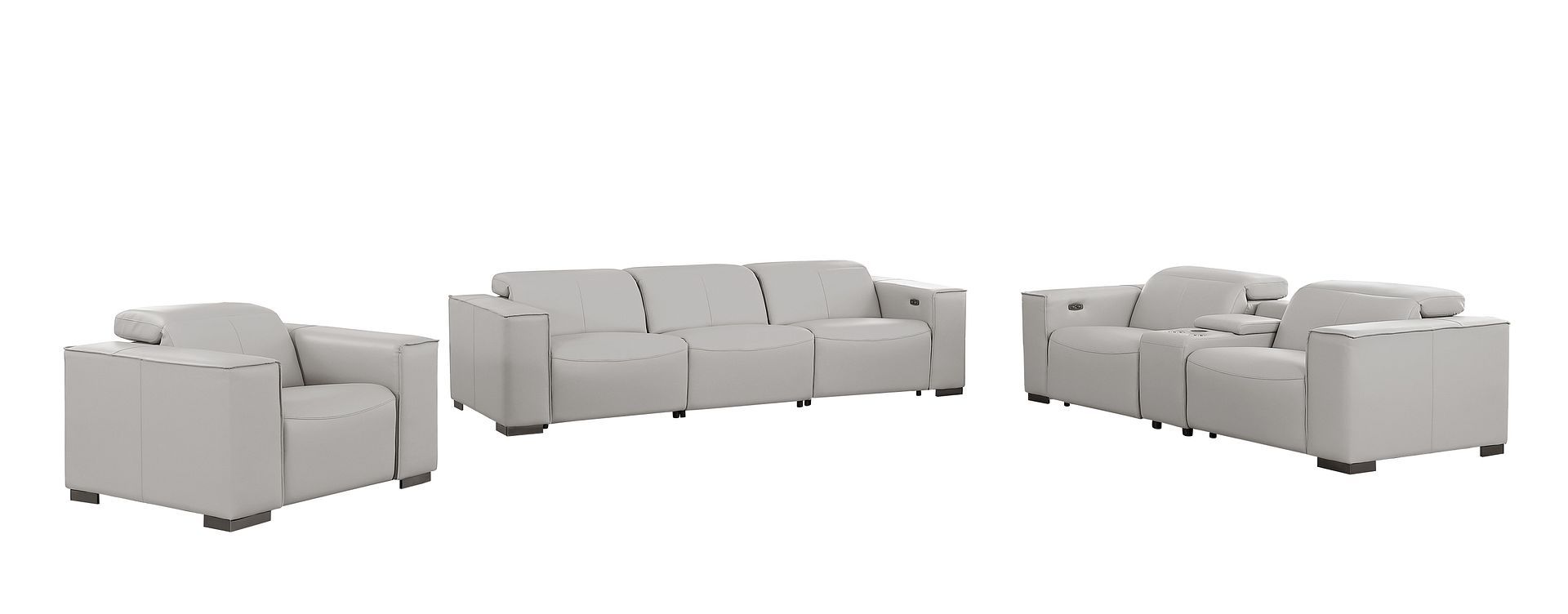 1208 - Modular Leather Set With 5 Power Recliners & Power Headrests