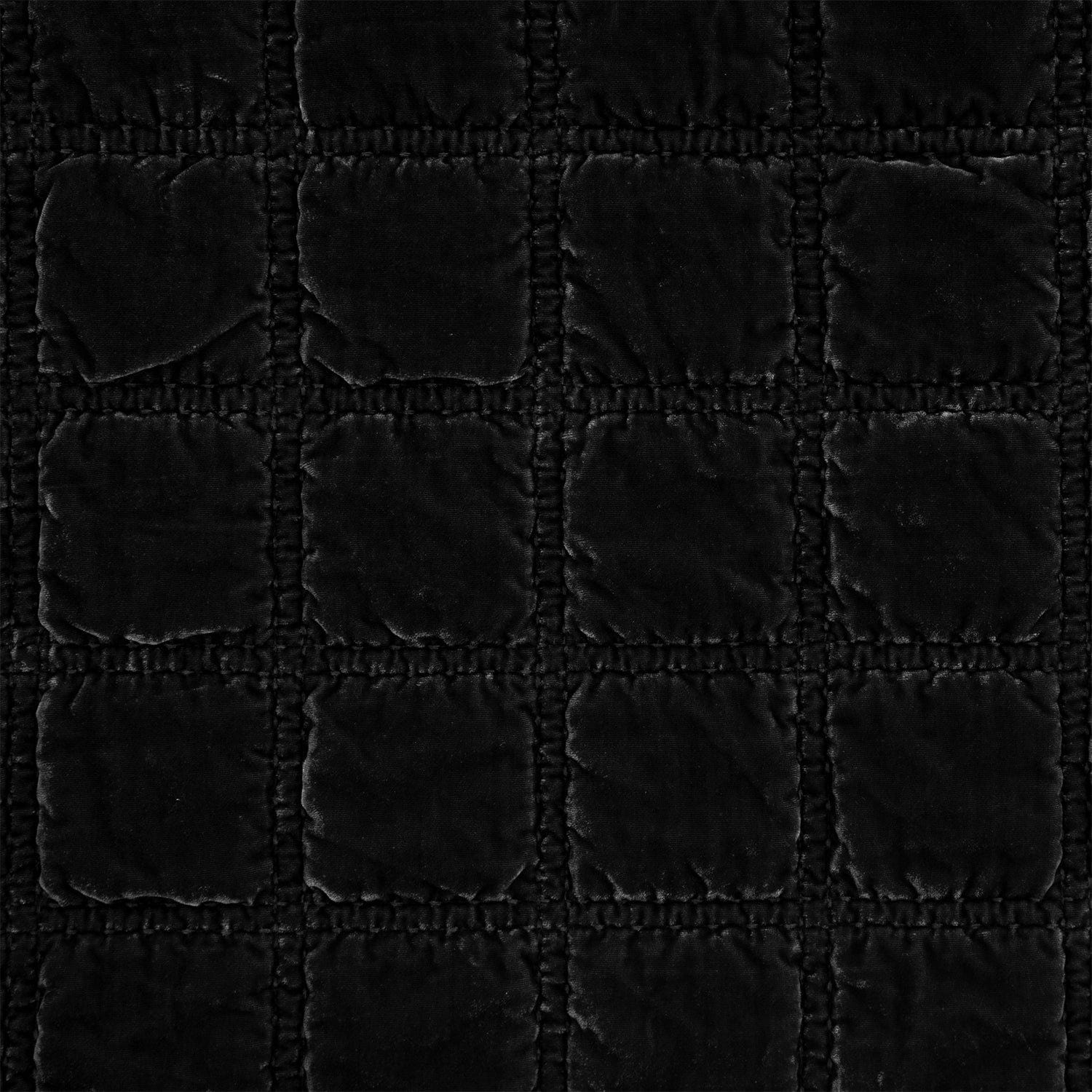 Stella - Faux Silk Velvet Double Box Stitch Throw - Black