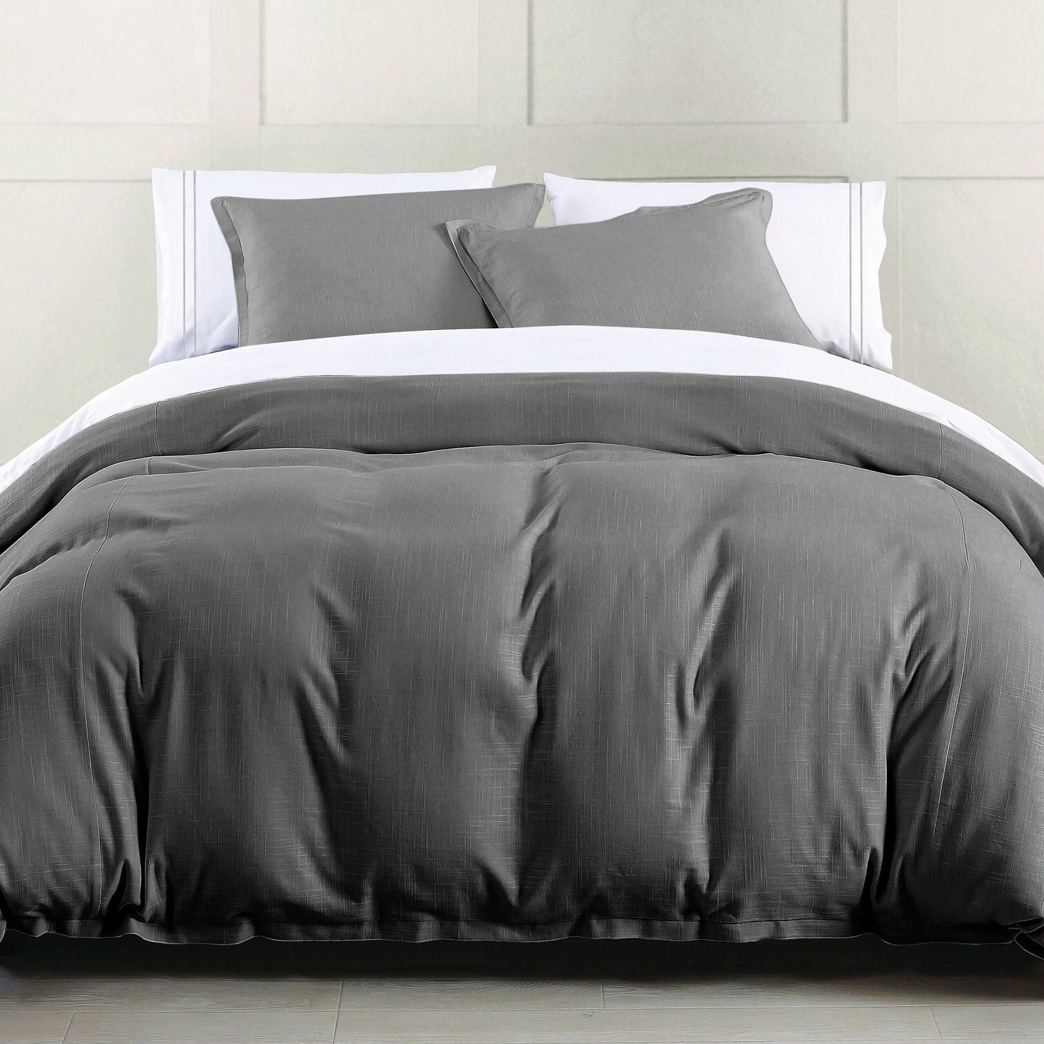 Hera - King Washed Linen Flange Comforter Set (Set of 3) - Slate
