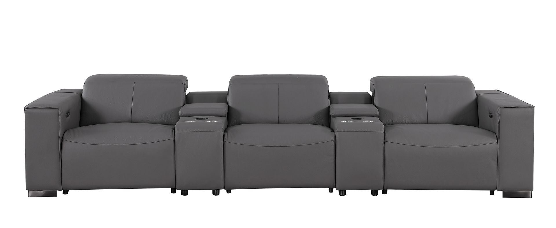 1208 - Leather Sofa With 3 Power Recliners And Two Storage Consoles