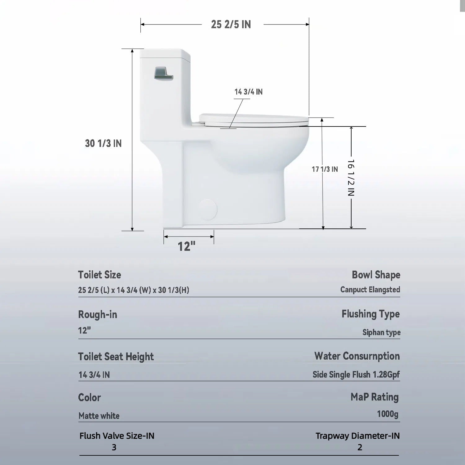 Gloss Tornado Flush 1 Piece Elongated Toilet With Siphonic Side Press, ADA Comfort Chair Height - Gloss White