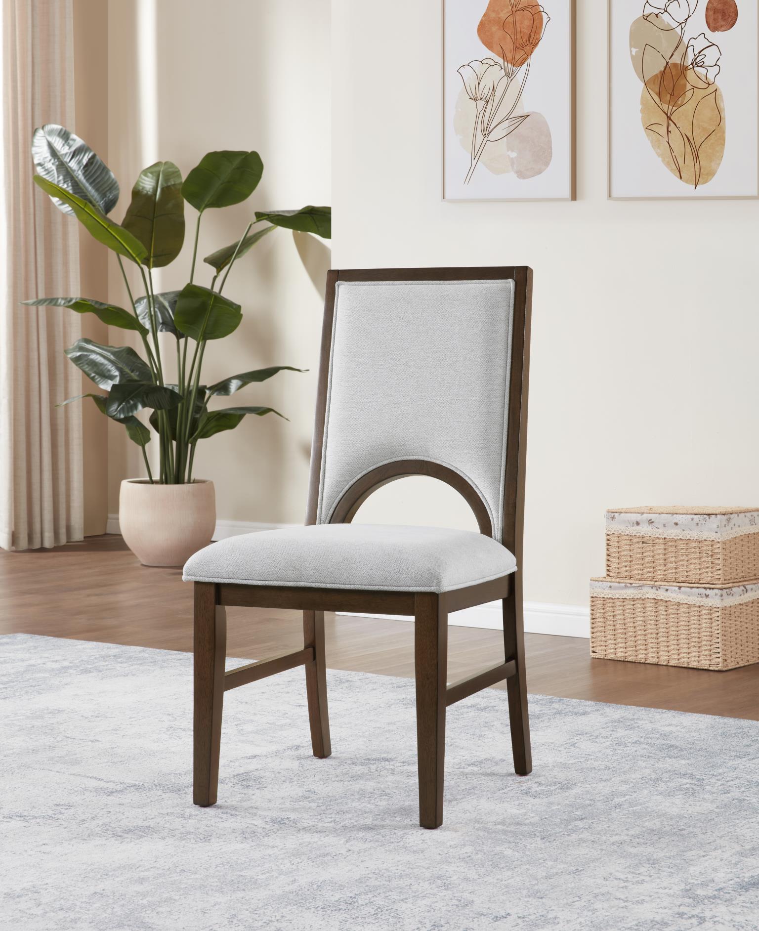 D122 - Dining Upholstered Side Chair - Cherry / Light Gray