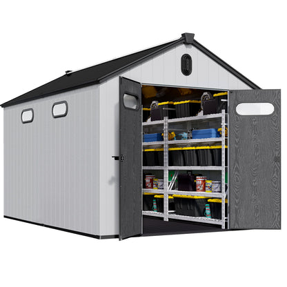 8 Ft. W X 12 Ft. D Plastic Storage Shed With Floor - Black / Gray