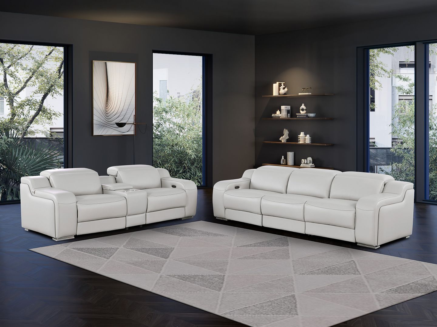 1116 - 6-Piece Modular Power Reclining Sofa And Console Loveseat Set In With 5 Power Recliners & Power Headrests