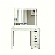 Makeup Vanity Desk With LED Lighted Mirror, 9 Drawers For Bedroom - Gloss White