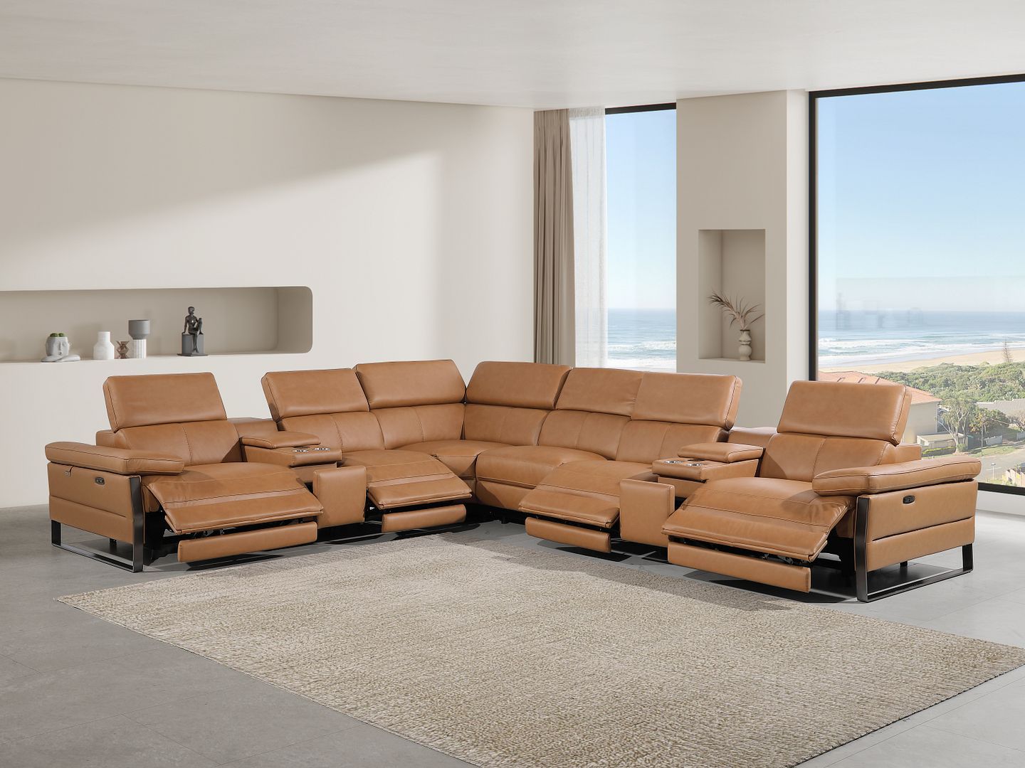 1246 - 8-Piece L-Shaped Modular Power Reclining Sectional With 4 Power Recliners And Power Headrests