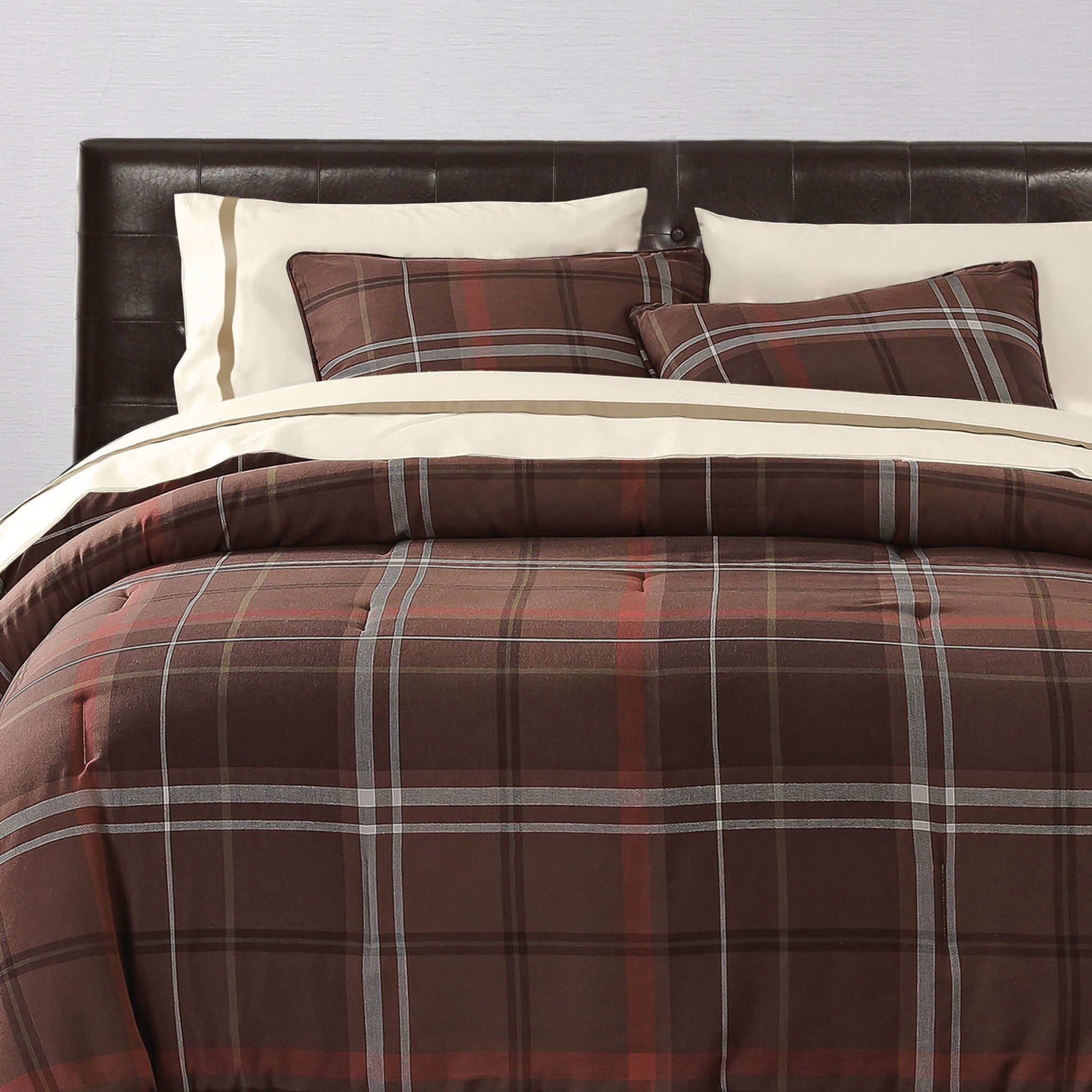 Jackson - King Plaid Comforter Set (Set of 3) - Brown / Red
