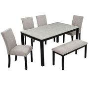 6 Piece Dining Table Set With Bench And Chairs