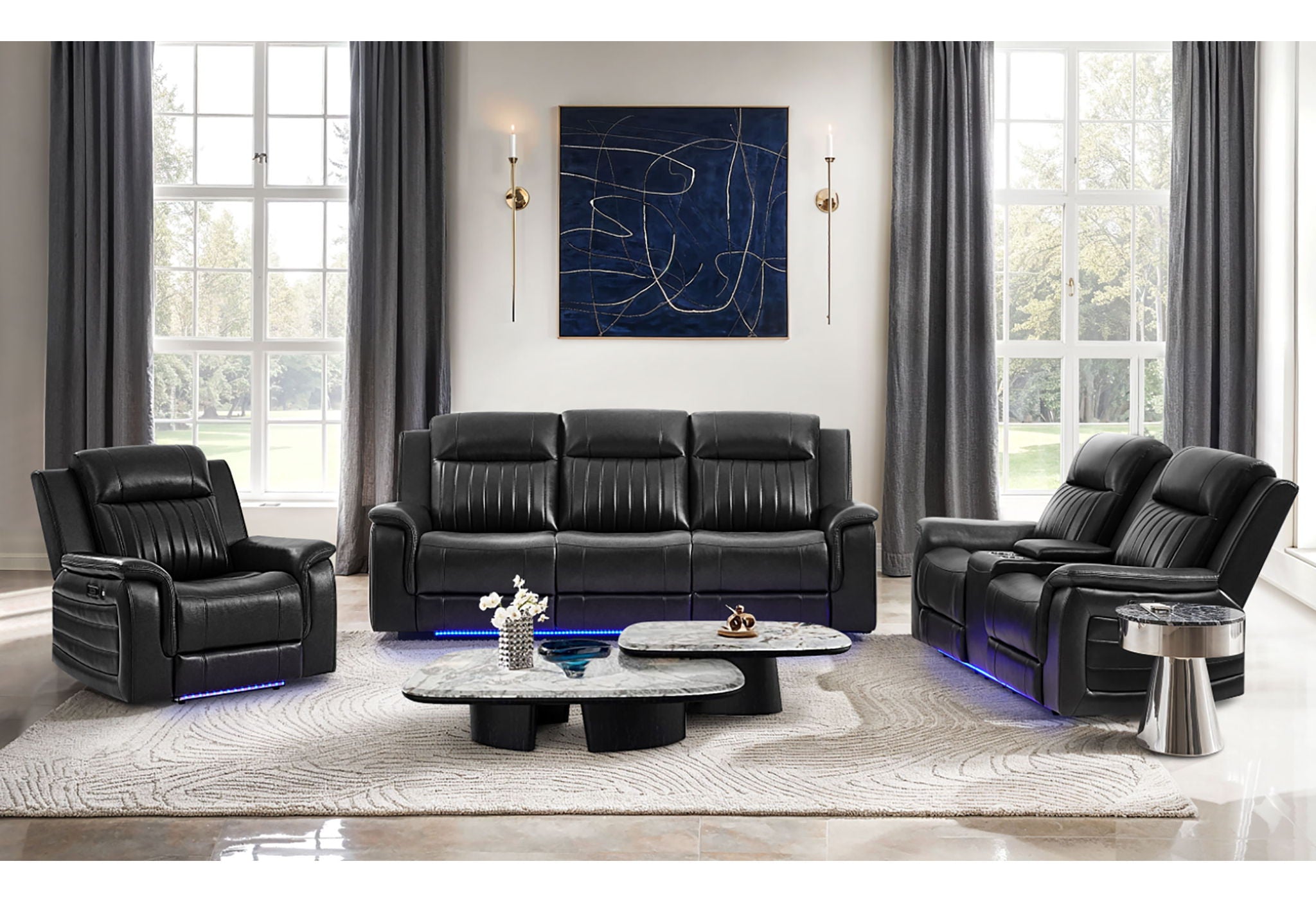 U8879 - 2 Piece Living Room Set (Power Reclining Sofa With LED And Global Surround System And Power Console Reclining Loveseat) - Charcoal