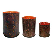 Saguaro Cactus - Cross Distressed Metal Cylinder Pillar Candle Holder Set (Set of 3) - Dark Brown