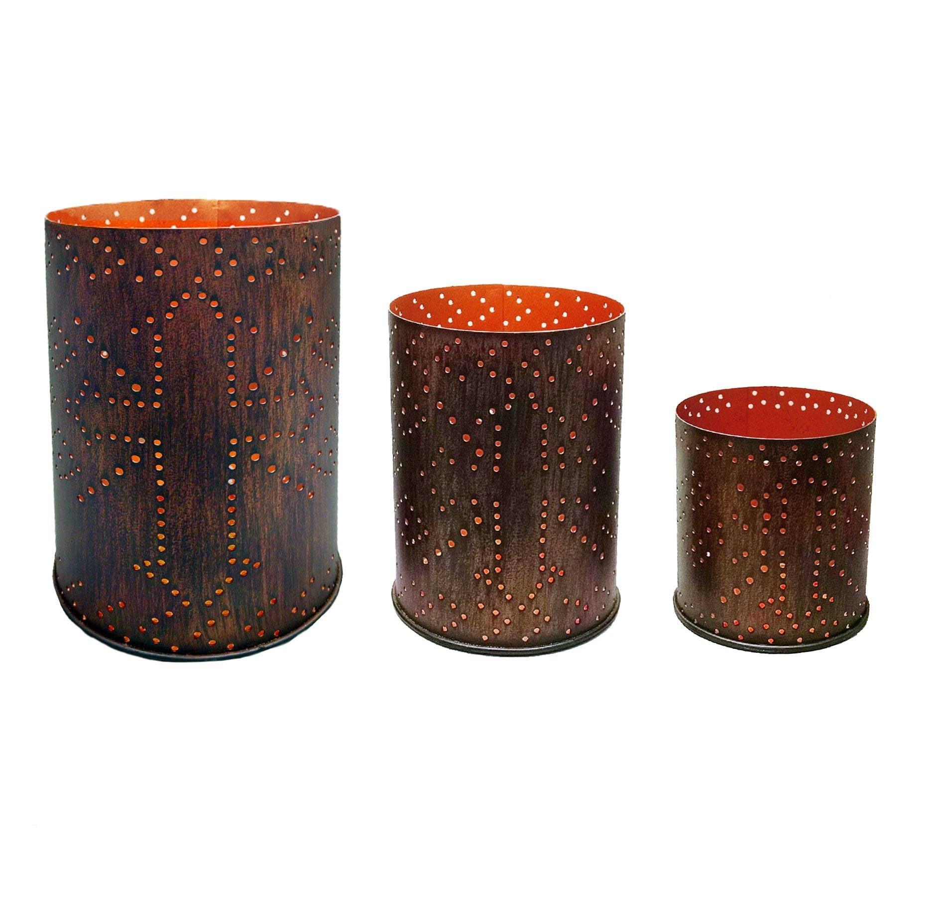 Saguaro Cactus - Cross Distressed Metal Cylinder Pillar Candle Holder Set (Set of 3), 2 Per Carton - Dark Brown