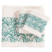 Wyatt - Embroidered Scroll Pattern Towel Set (Set of 3) - Cream / Turquoise