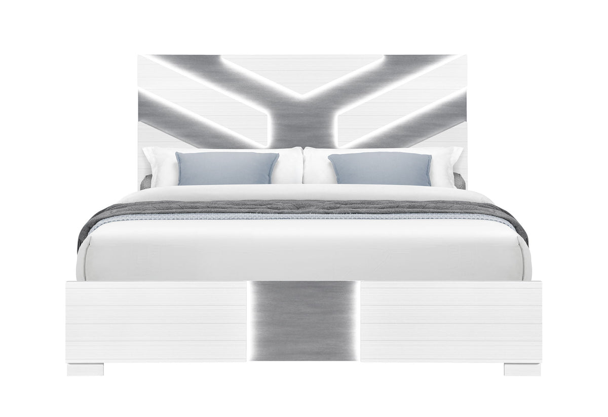 Optimus - Queen Bed With LED - White