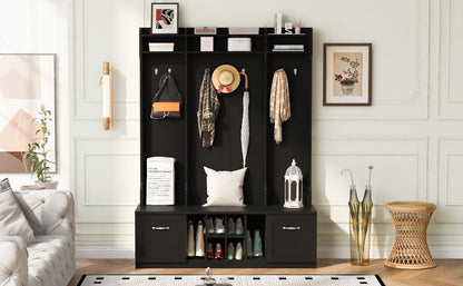 5 In 1 Entryway Bench With Coat Rack, 7 Sturdy Hooks, 2 Spacious Drawers And Adjustable Shelves