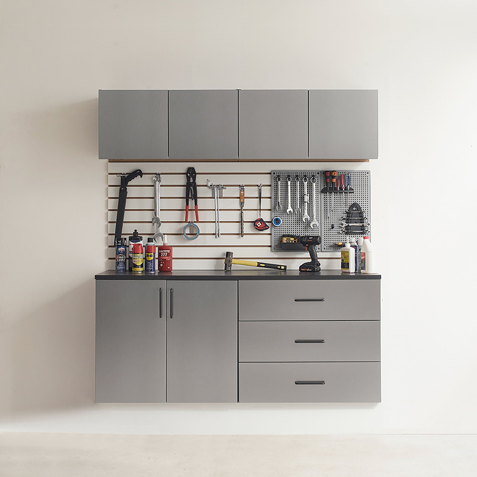 Astro Series - Metal Wall Mounted Base Drawer Storage Cabinet With Soft Closing Features - Metallic Gray
