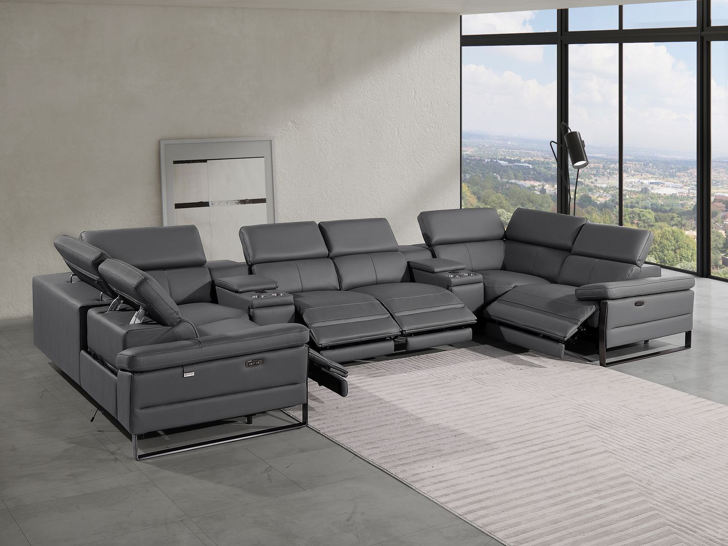 1246 - 8-Piece U-Shaped Modular Power Reclining Sectional With 4 Power Recliners And Power Headrest