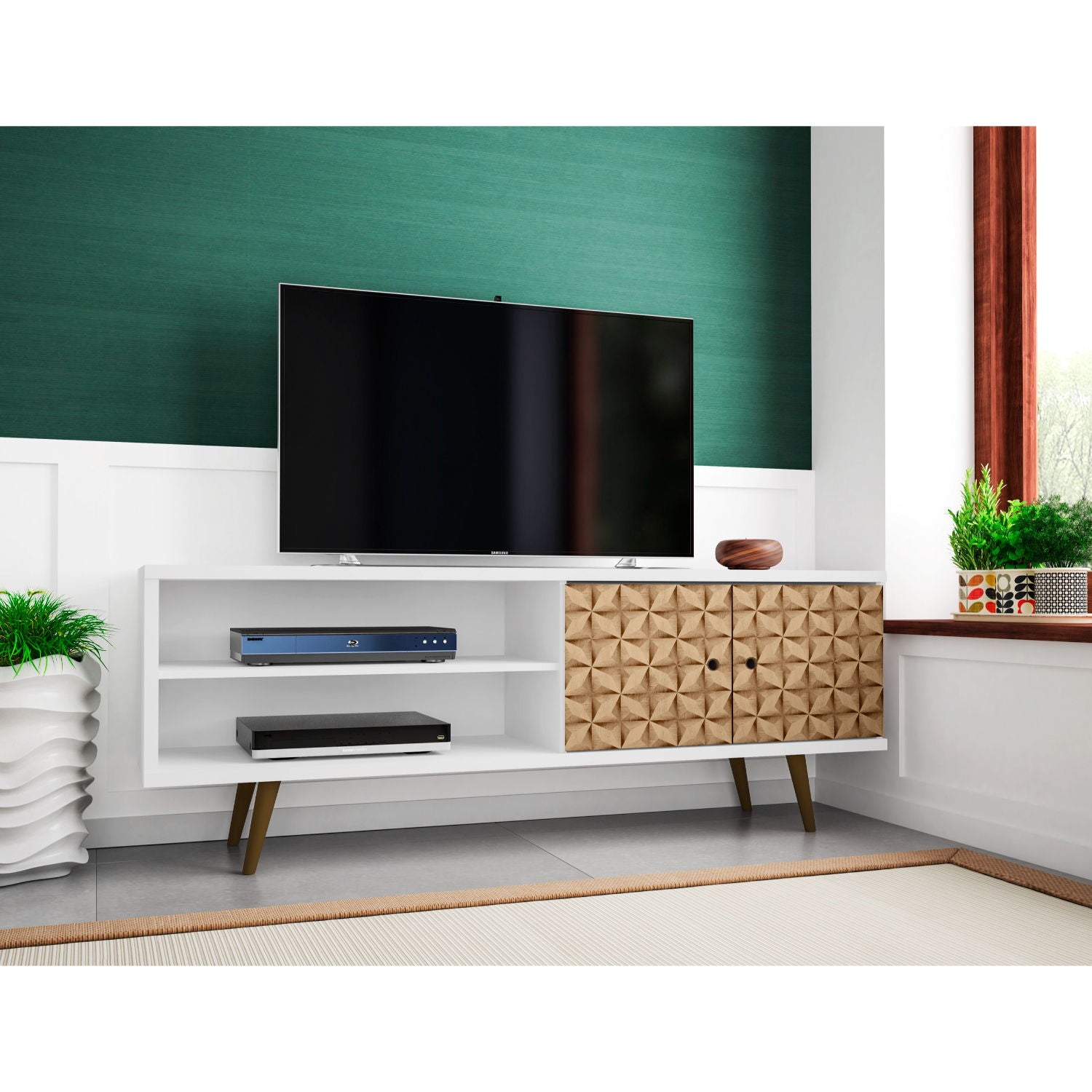 Liberty - TV Stand & 2 Open Shelves - Natural / White
