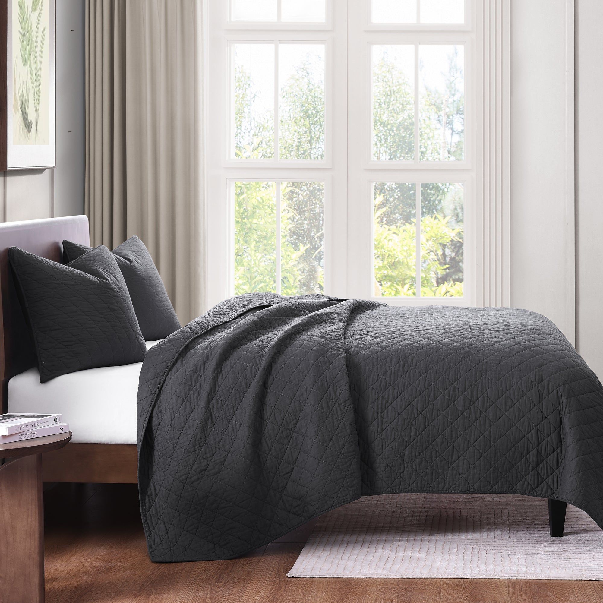 Cotton Comfort - Twin Quilt Set (Set of 2) - Charcoal