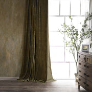 Stella - Faux Silk Velvet Curtain - Green Ochre