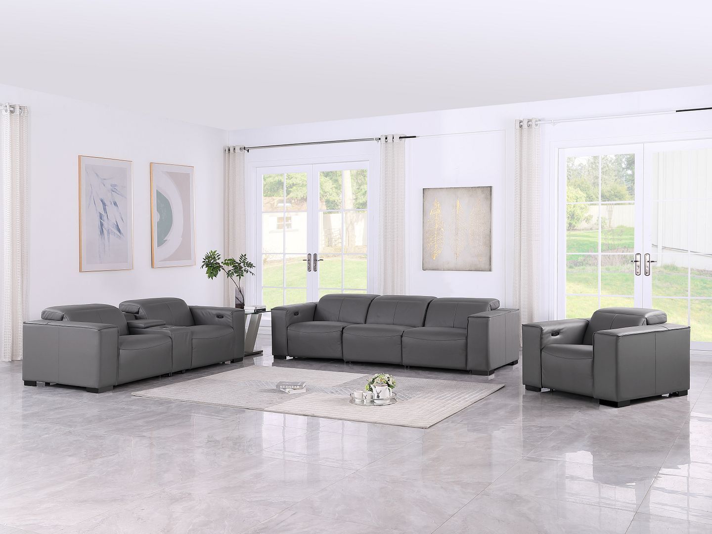 1208 - Modular Leather Set With 6 Power Recliners & Power Headrests