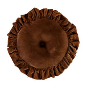 Stella - Faux Silk Velvet Ruffled Round Pillow - Copper Brown