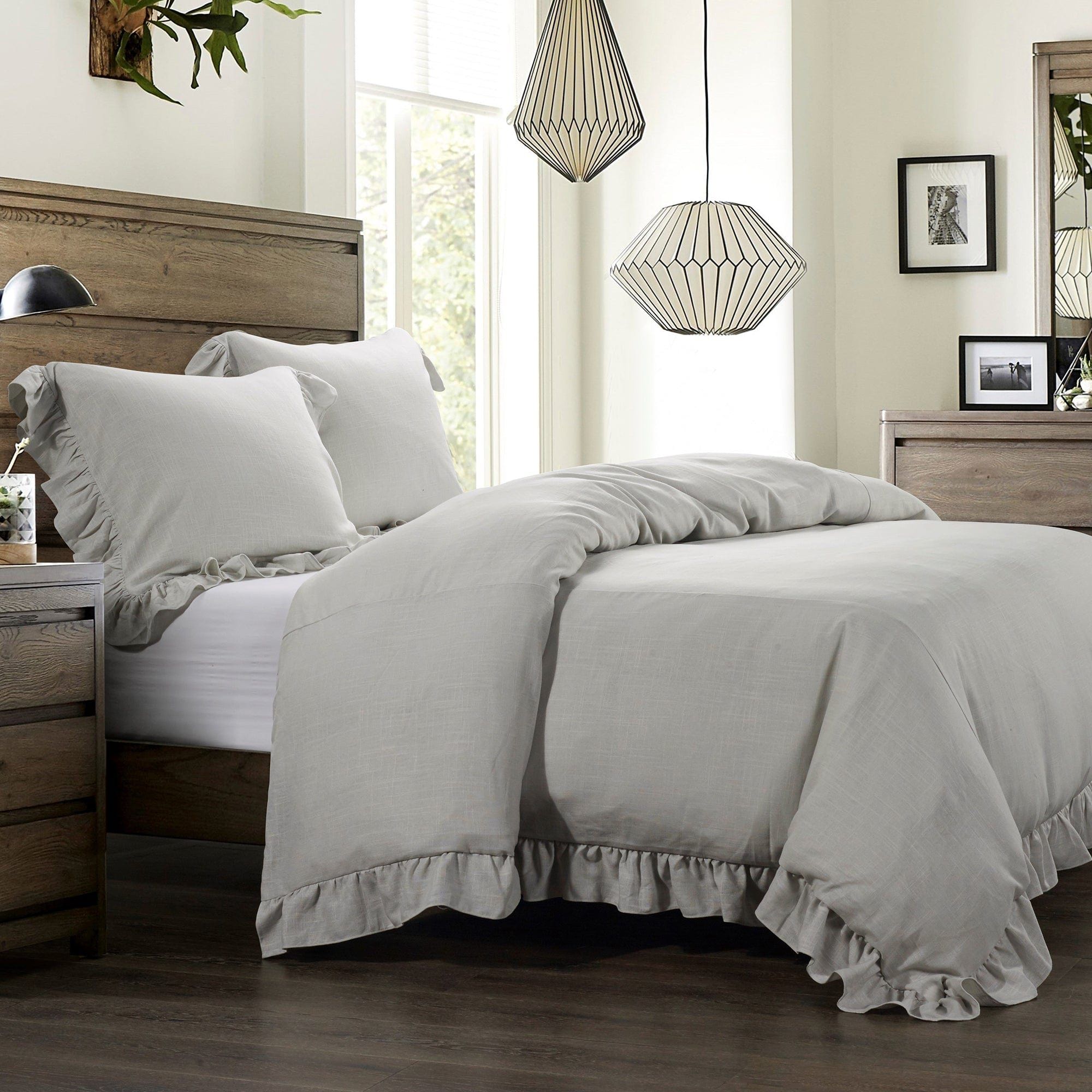Lily - King Washed Linen Duvet Cover Set (Set of 3) - Light Gray