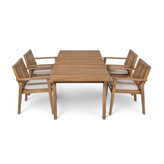 5 Piece Patio Furniture Set Acacia Wood Table And 4 Heavy Duty Cushioned Chairs