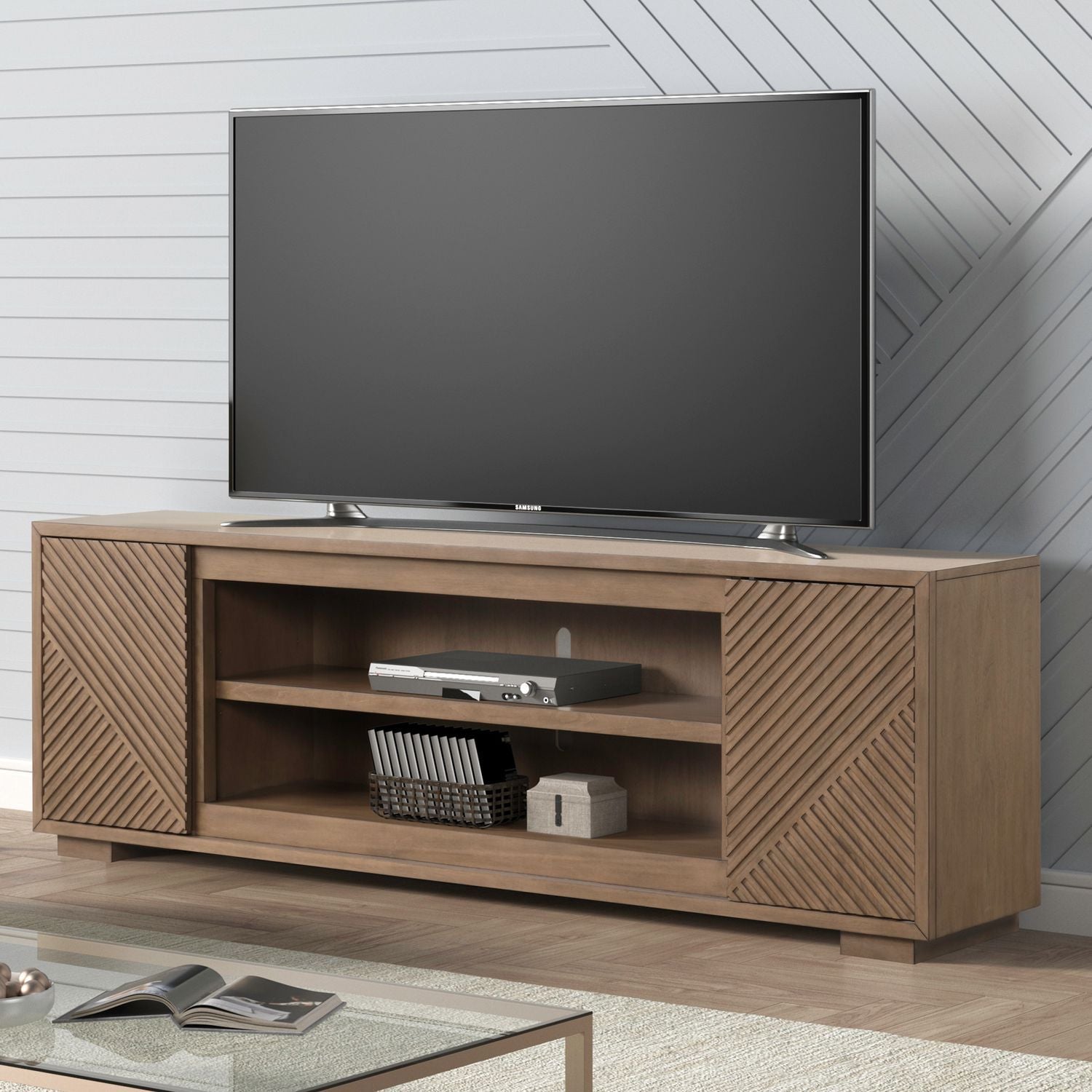 Fireplace TV Consoles - 84'' Fireplace TV Console Multiplees - Light Brown