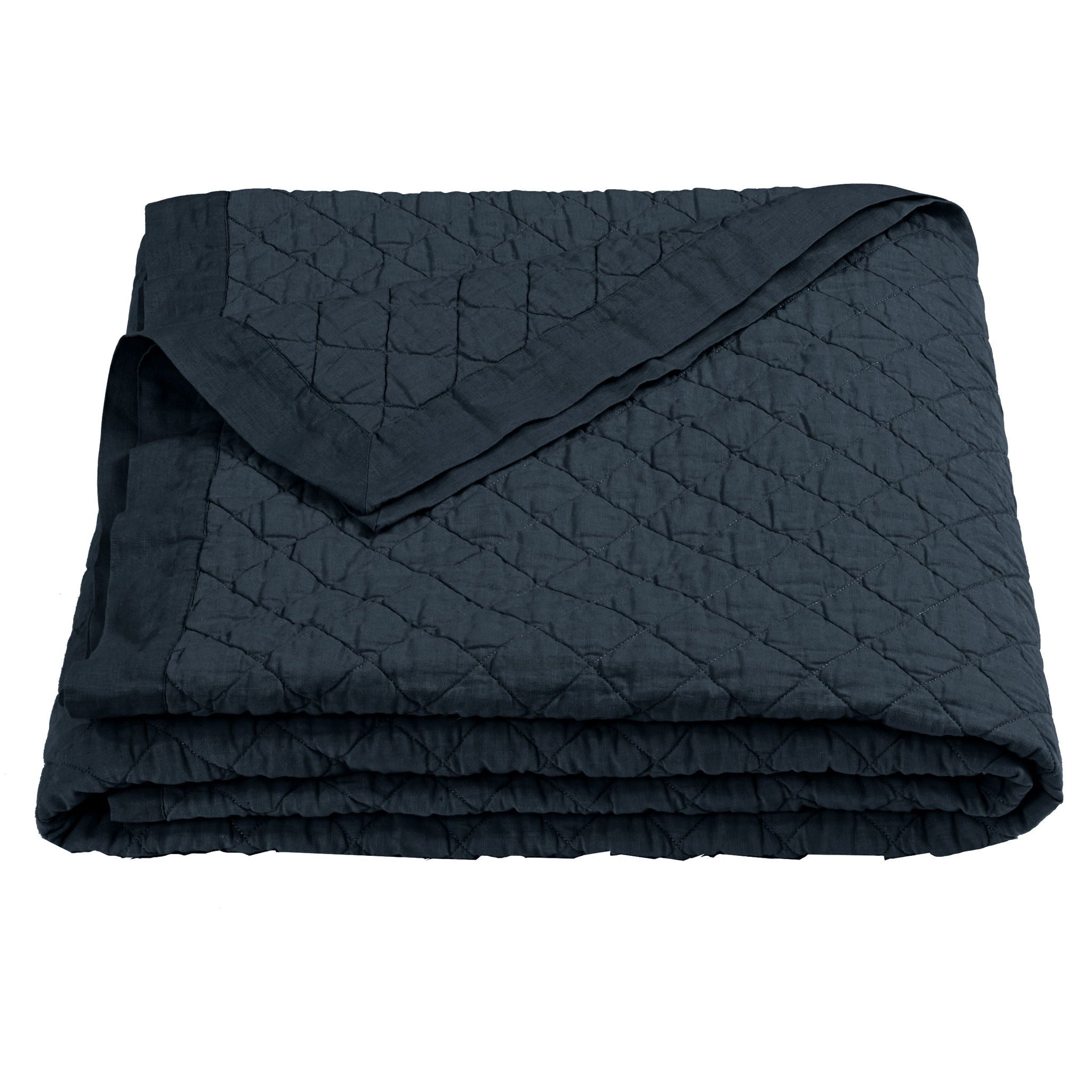 Diamond Linen - King Linen Cotton Diamond Quilt - Navy
