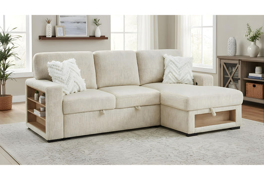 U0222 - Pull Out Sofa Bed With Speaker And 2 Pillows - Cream