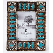 Picture Frame - 4" x 6" Turquoise Stones Cross Picture Frame 4 Per Carton - Turquoise