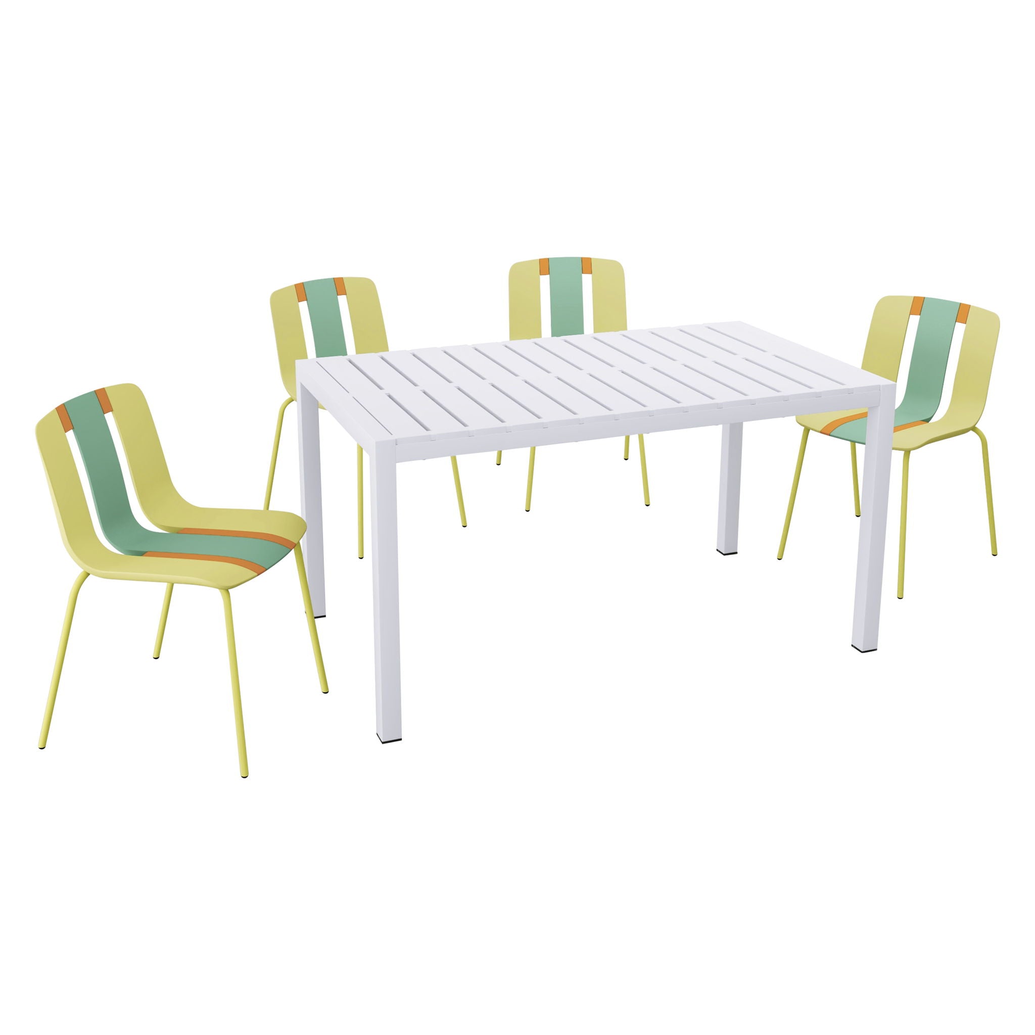 4 Piece Set Of Modern Striped Color- Blocking Single Chairs With Long Table