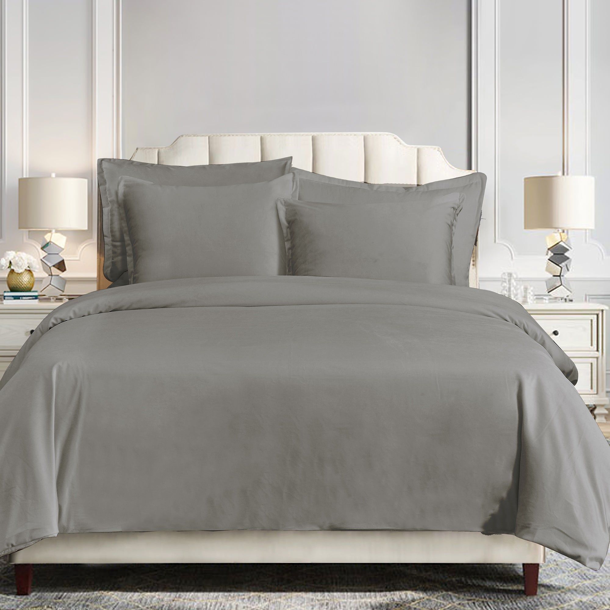 Simone - Queen Velvet Duvet Cover Set (Set of 3) - Gray