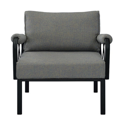 Rajni - Patio Arm Chair - Gray Fabric & Black