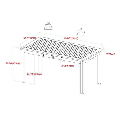Contemporary Slat Top Acacia Wood Outdoor Dining Table