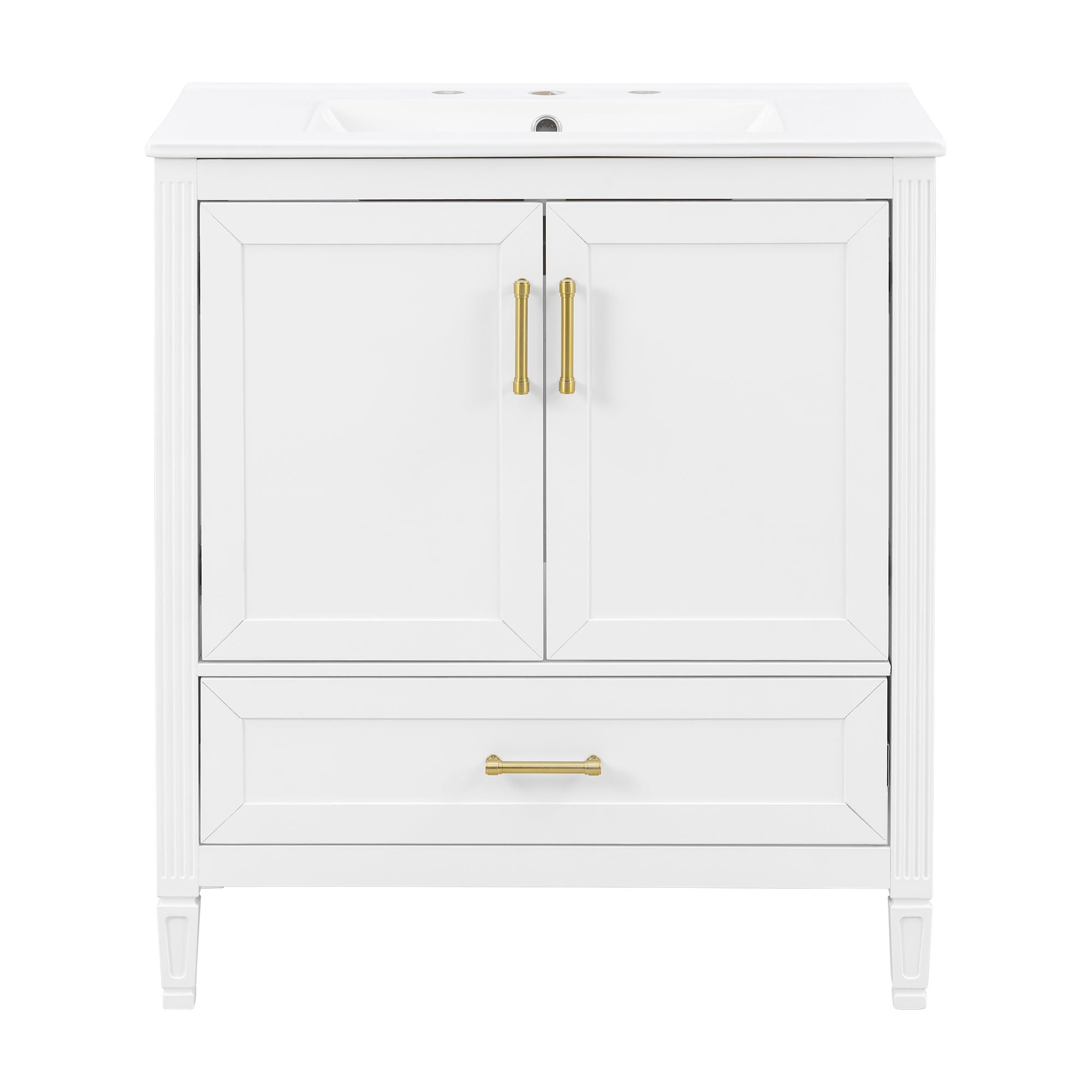 Elegant Fluted Bathroom Vanity With Sink, Soft Close Doors & Drawer
