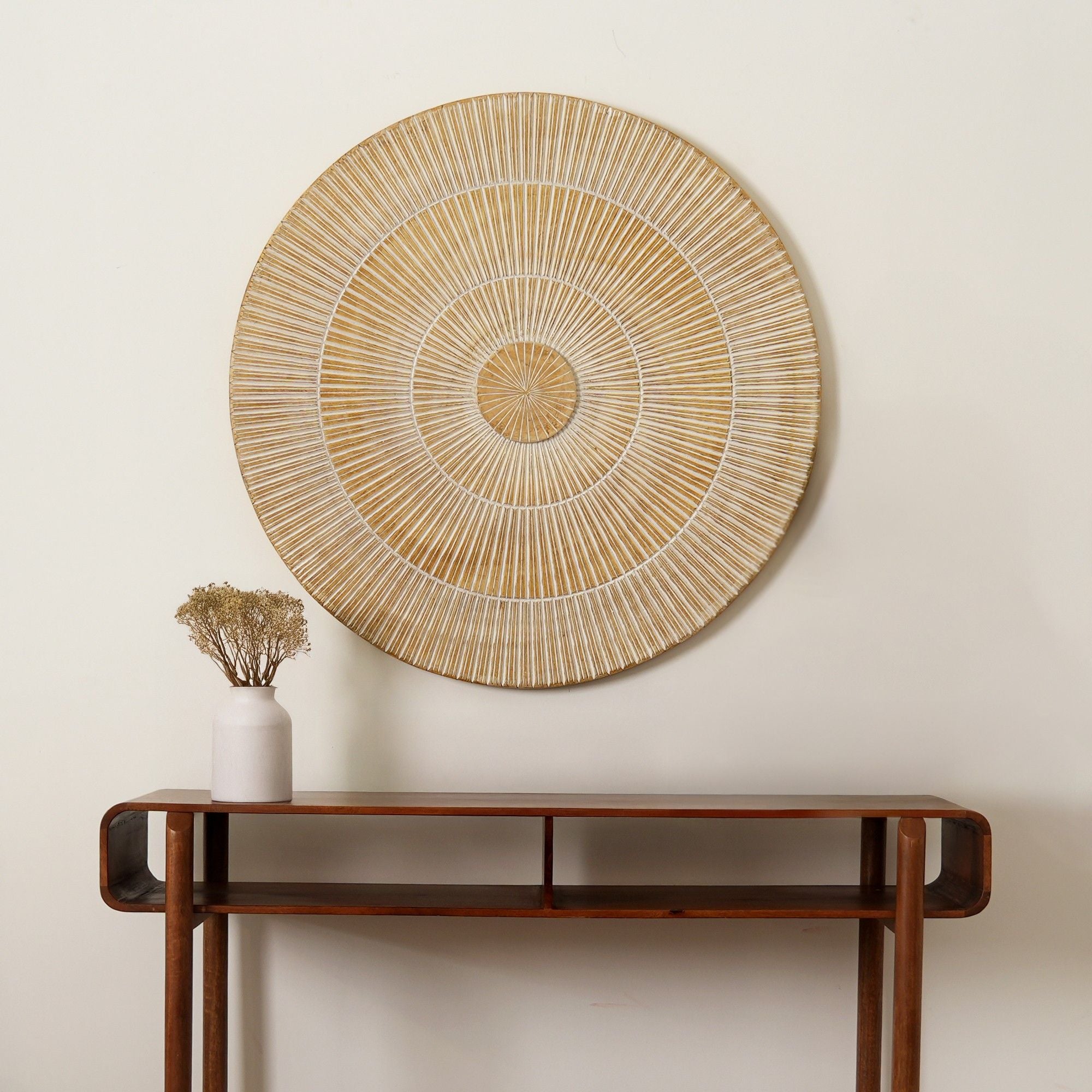 Handcarved Vintage Wheel Wall Decor - Brown / Antique White