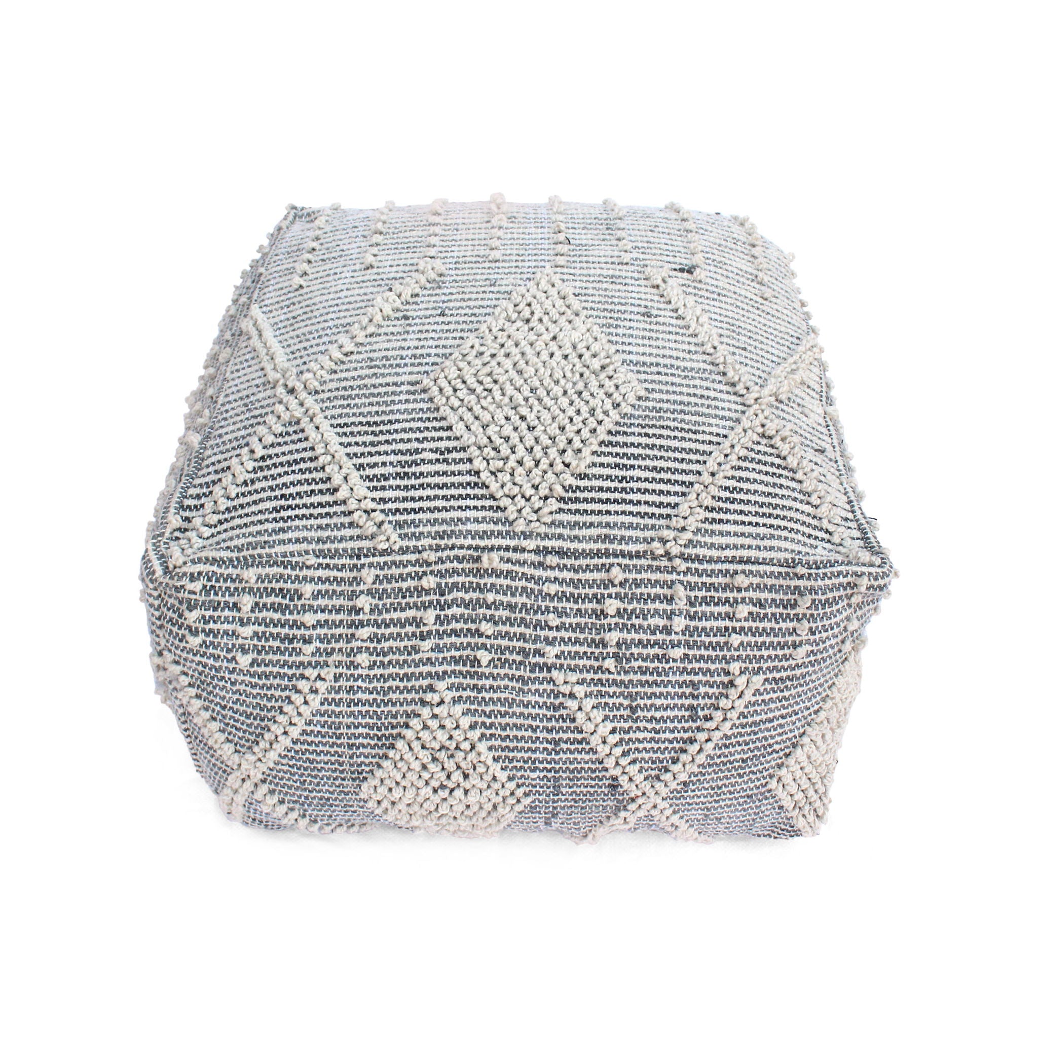 Diamond - Handcrafted Faux Yarn Pouf - Ivory / Gray