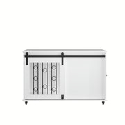 Dog Crate With Sliding Barn Door And Side Access, Lockable Wheels For Small To Medium Dogs - White