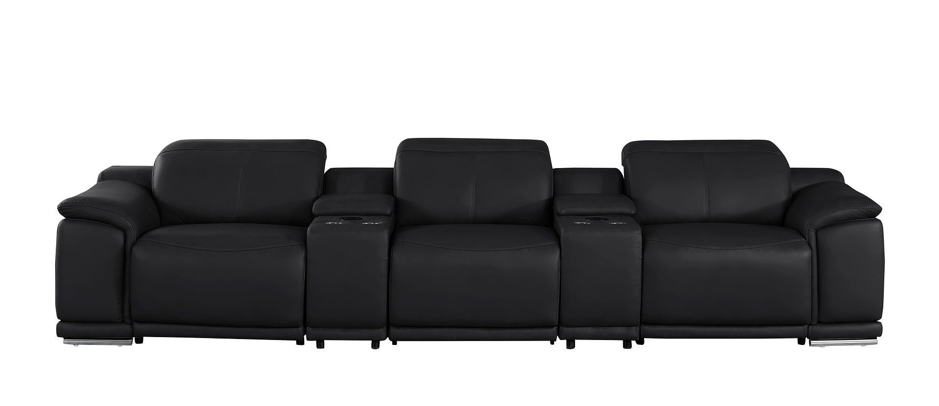 2679 - Genuine Leather Sofa With 3 Power Recliners & Dual Storage Consoles